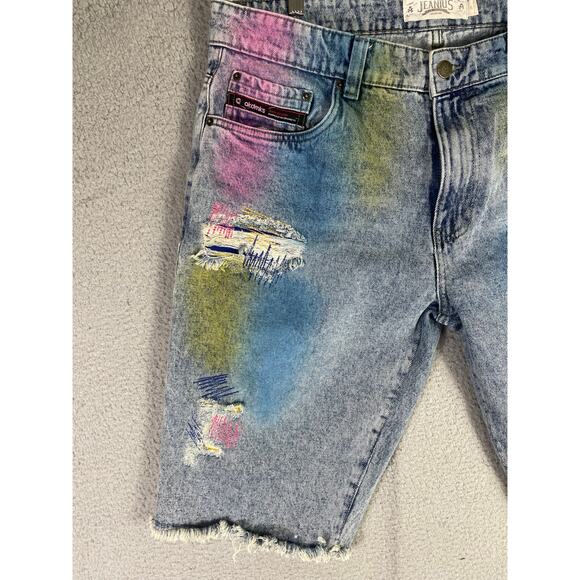 Akademiks‎ Jeanious Paint Splatter Denim Shorts Distressed Mens Streetwear 38 - Picture 3 of 11